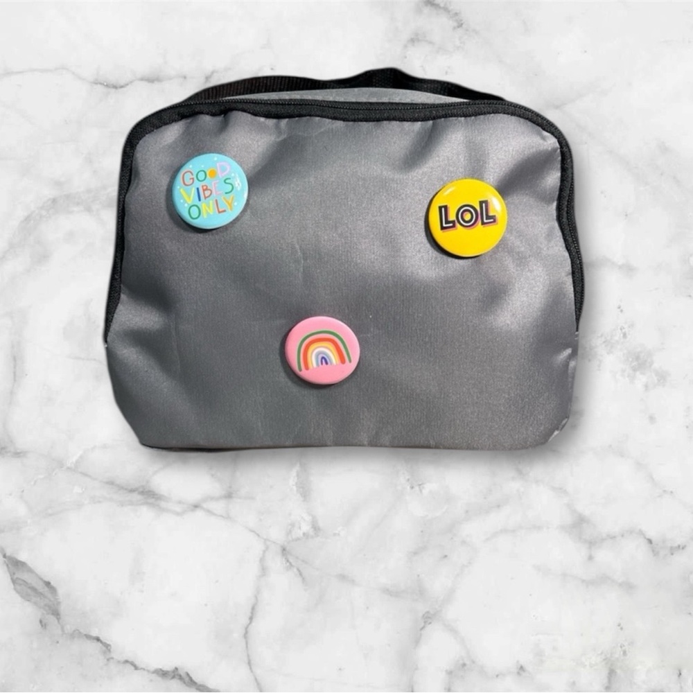 Gray Go Everywhere Belt Bag with Fun Pins